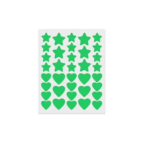 Lámina de Parches Antiacné Corazones&Estrellas Verde x36 und